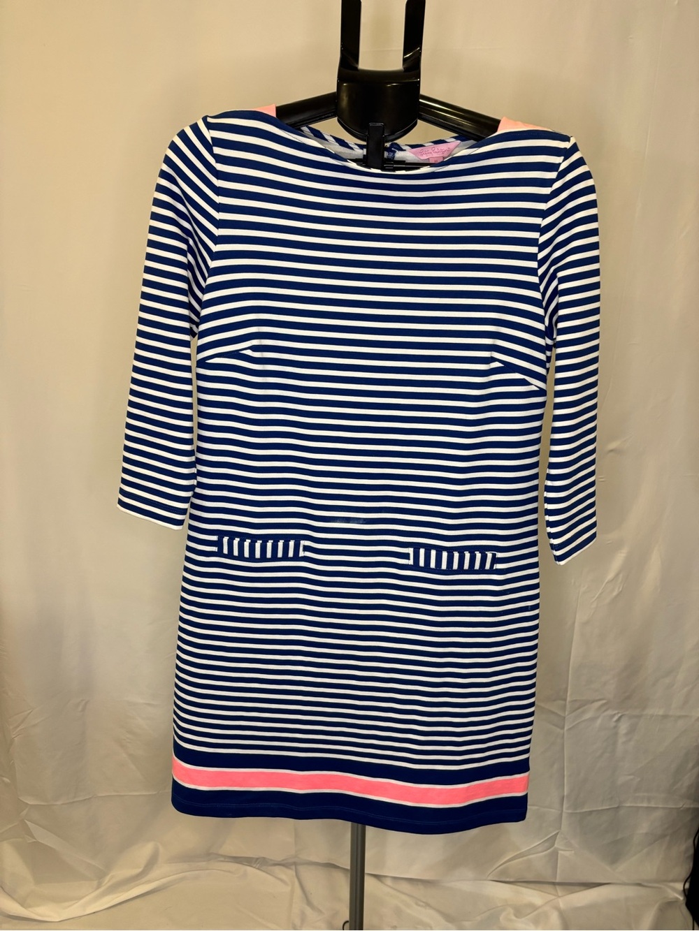 Lilly Pulitzer Navy, White & Pink Striped Boatneck Mini Dress